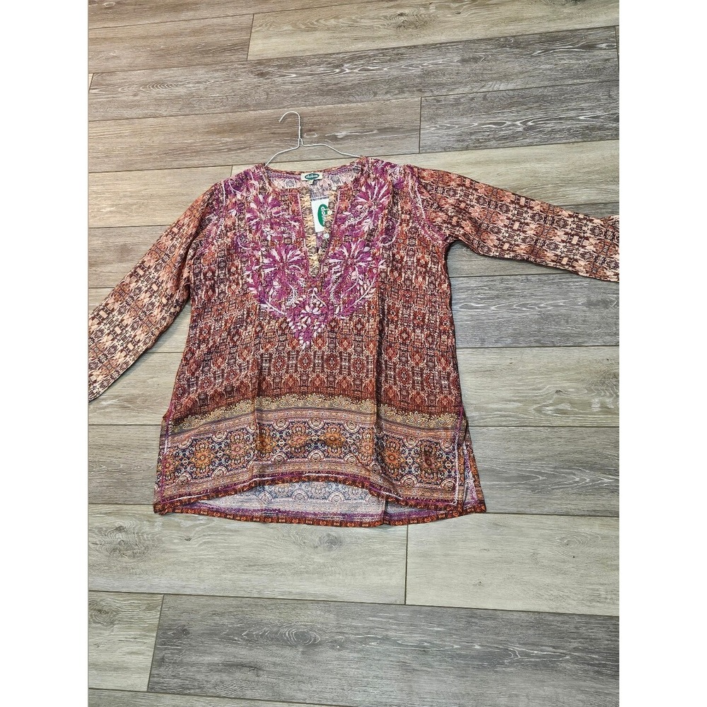 Dolma Boho Embroidered V-Neck Tunic in Purple and Orange Size Xl